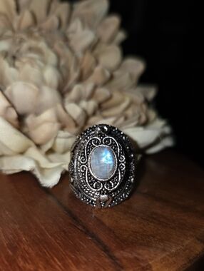 Adjustable Moonstone Poison Ring 925 Sterling Silver Overlay NEW